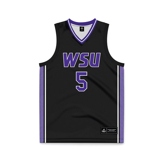 Winona - NCAA Men's Basketball : Kaiden Space - Black Basketball Jersey-0