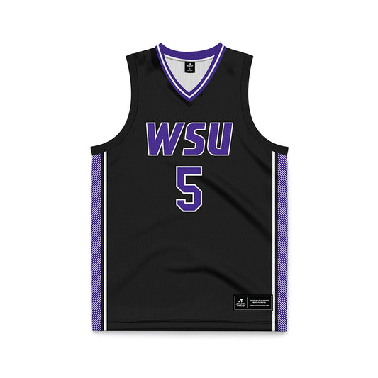 Winona - NCAA Men's Basketball : Kaiden Space - Black Basketball Jersey-0