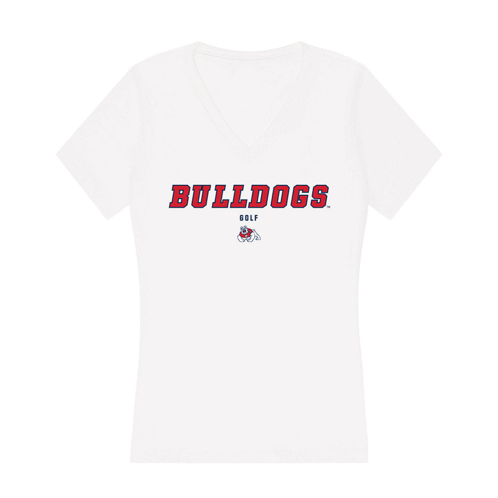 Fresno State - NCAA Men's Golf : Akira Ransi - Women's V-Neck T-Shirt-0