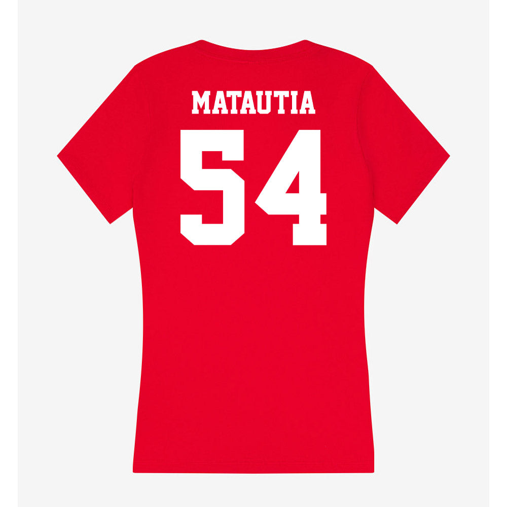 New Mexico - NCAA Football : Jojo Matautia - Women's V-Neck T-Shirt-1
