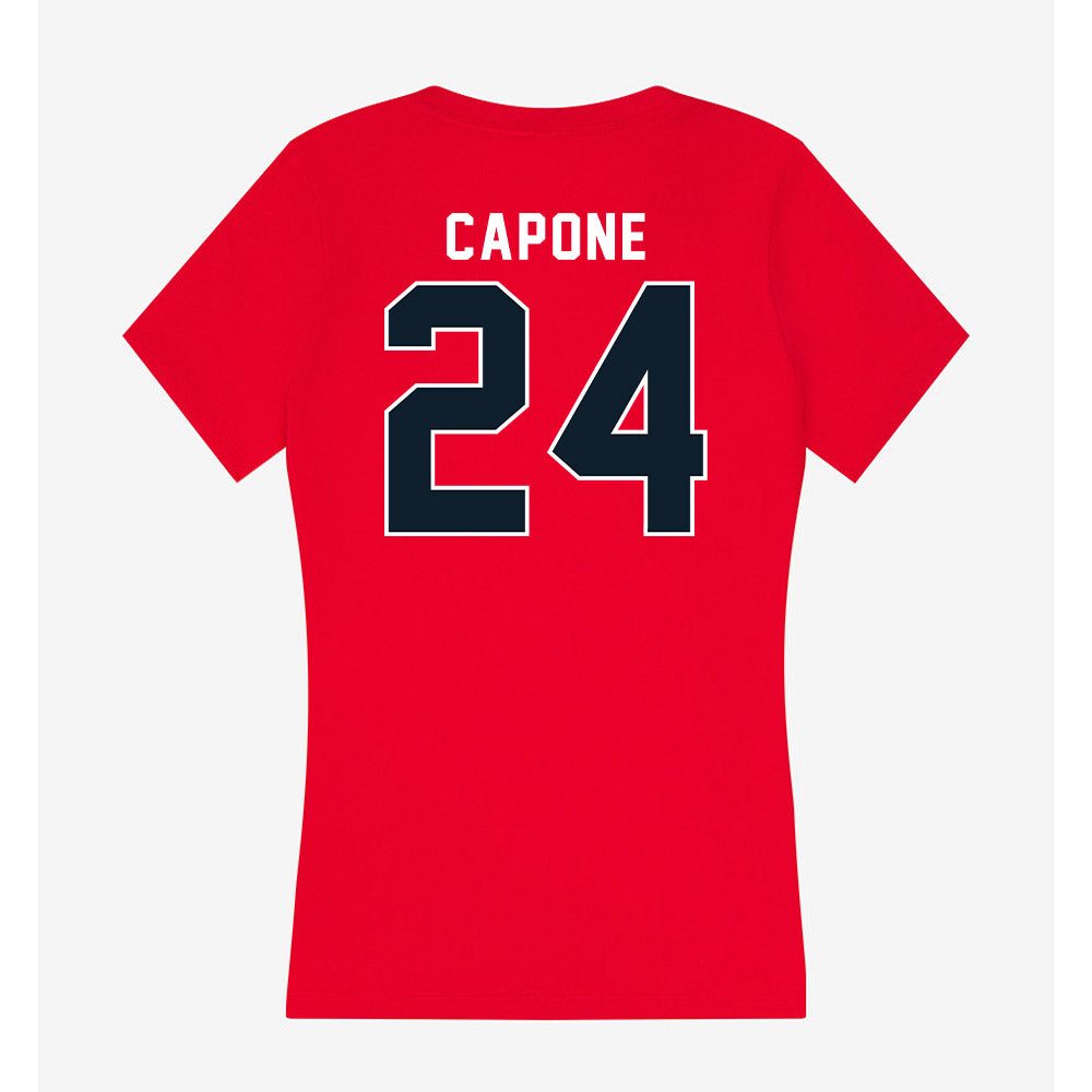 Dallas Baptist - NCAA Men's Tennis : Zach Capone - Women's V-Neck T-Shirt-1