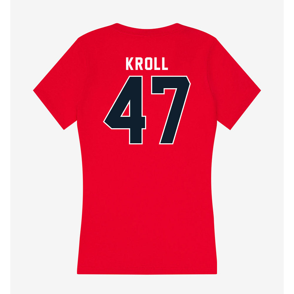 Dallas Baptist - NCAA Baseball : Athan Kroll - Women's V-Neck T-Shirt-1