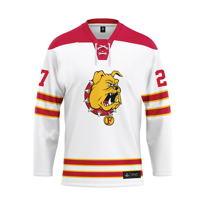 Ferris State - NCAA Men's Ice Hockey : Gavin Best - 2024 White Hockey Jersey-0