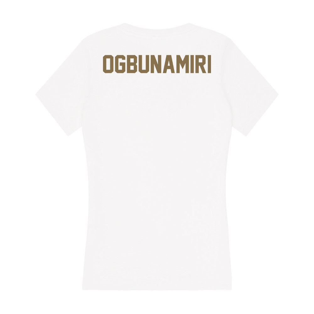 Bryant - NCAA Men's Track & Field : Malik Ogbunamiri - Women's V-Neck T-Shirt-1