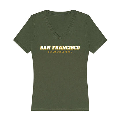 USFCA - NCAA Beach Volleyball : Lucy Speier - Women's V-Neck T-Shirt-0