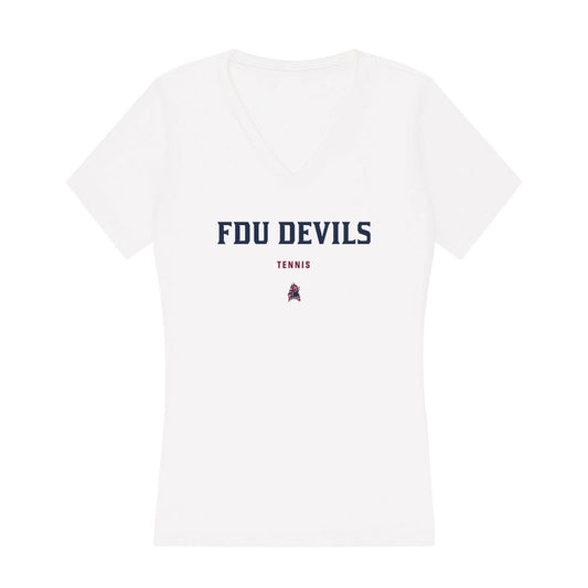 FDU - NCAA Men's Tennis : Jaden Andresen - Women's V-Neck T-Shirt-0