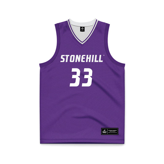 Stonehill - NCAA Men's Basketball : Ethan Meuser - Purple Basketball Jersey-0