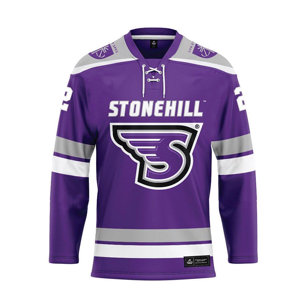 Stonehill - NCAA Men's Ice Hockey : Adam Mahler - Purple Hockey Jersey-0