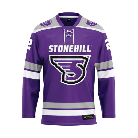 Stonehill - NCAA Men's Ice Hockey : Adam Mahler - Purple Hockey Jersey-0