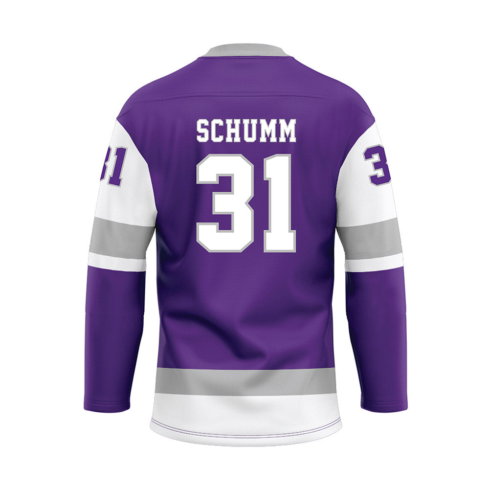 Stonehill - NCAA Women's Ice Hockey : Nicole Schumm - Purple Hockey Jersey-1