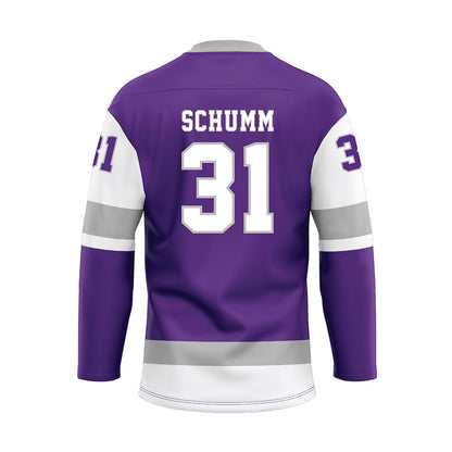 Stonehill - NCAA Women's Ice Hockey : Nicole Schumm - Purple Hockey Jersey-1