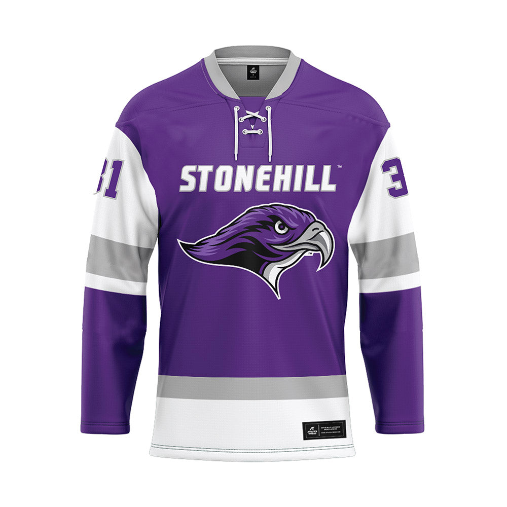Stonehill - NCAA Women's Ice Hockey : Nicole Schumm - Purple Hockey Jersey-0