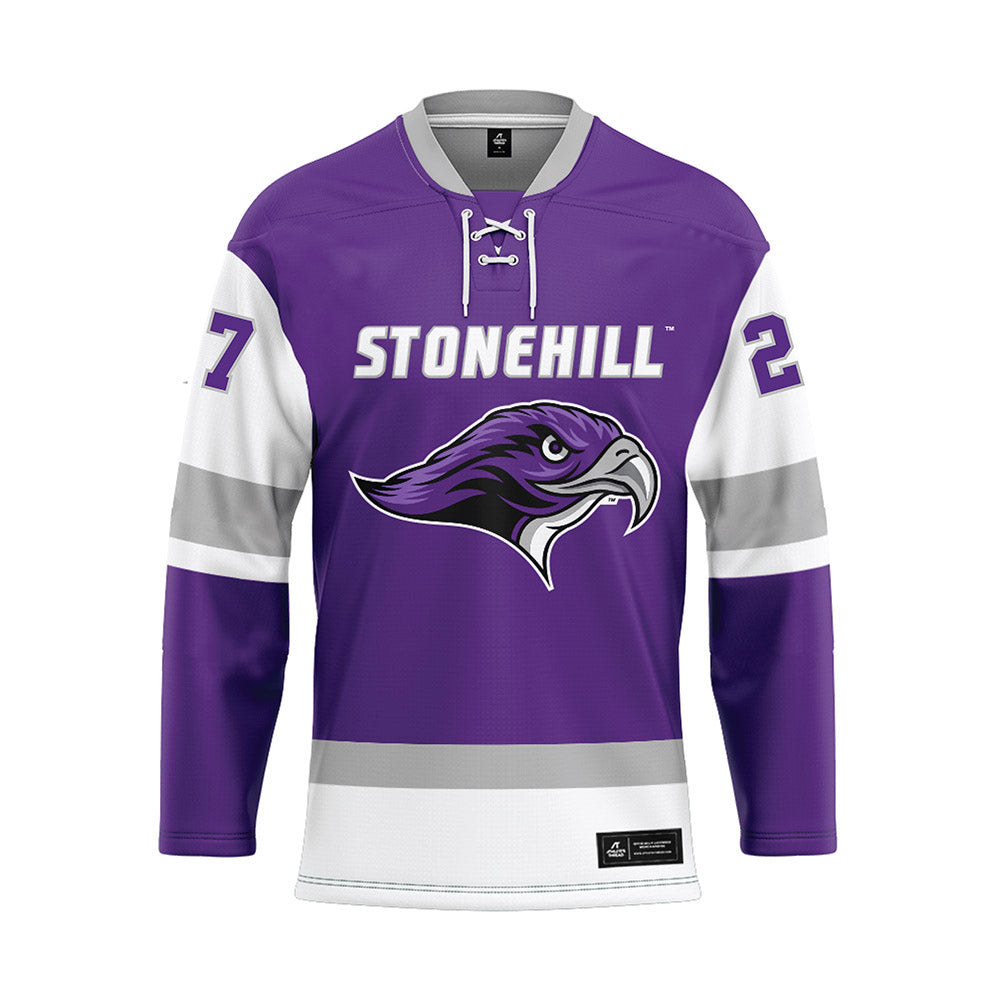Stonehill - NCAA Women's Ice Hockey : Makenna Slocum - Purple Hockey Jersey-0