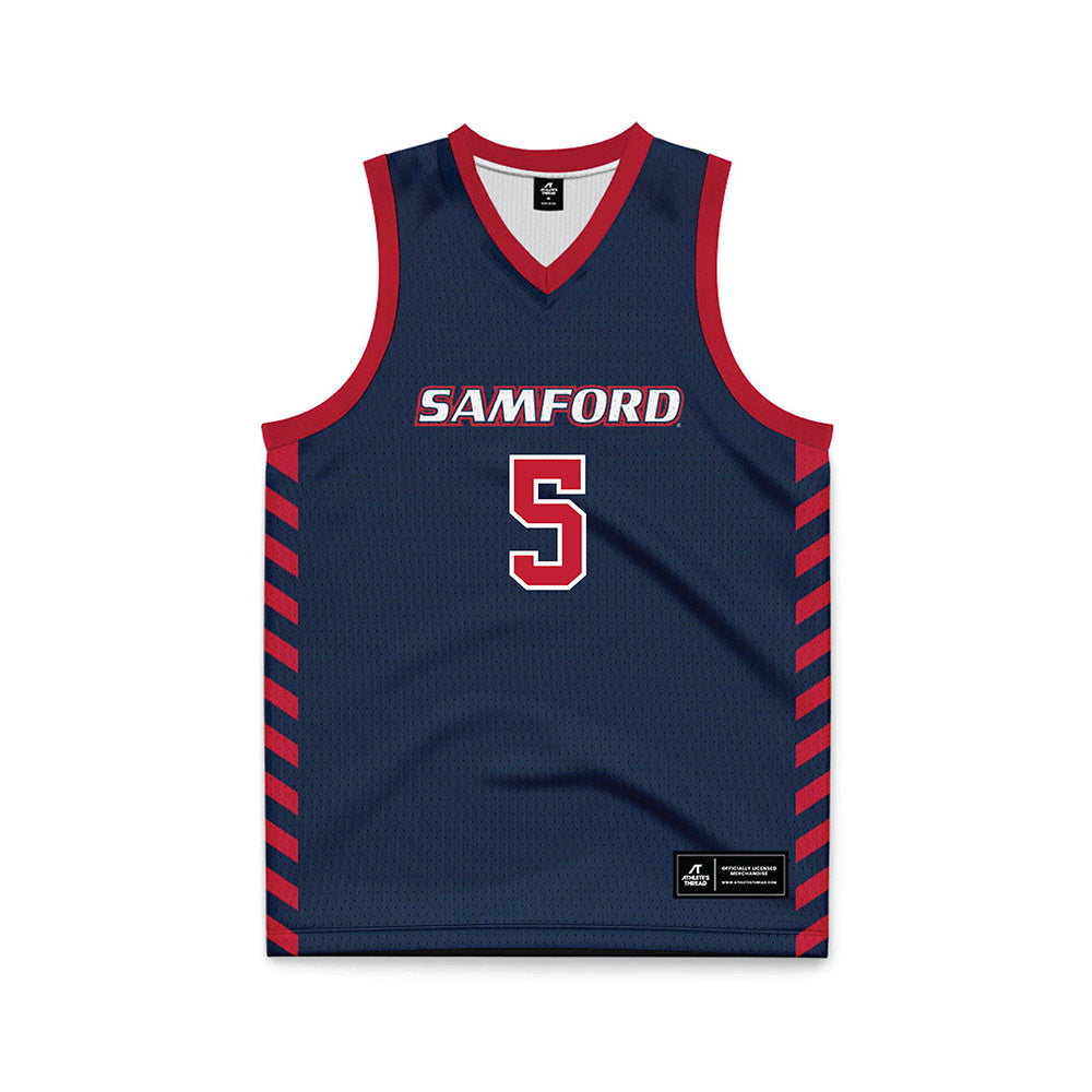 Samford - NCAA Men's Basketball : Cade Norris - 2024 Navy Basketball Jersey-0