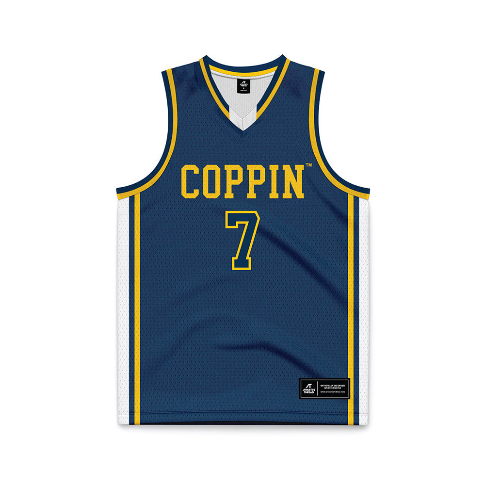 Coppin State - NCAA Men's Basketball : Khali Horton - Navy Basketball Jersey-0