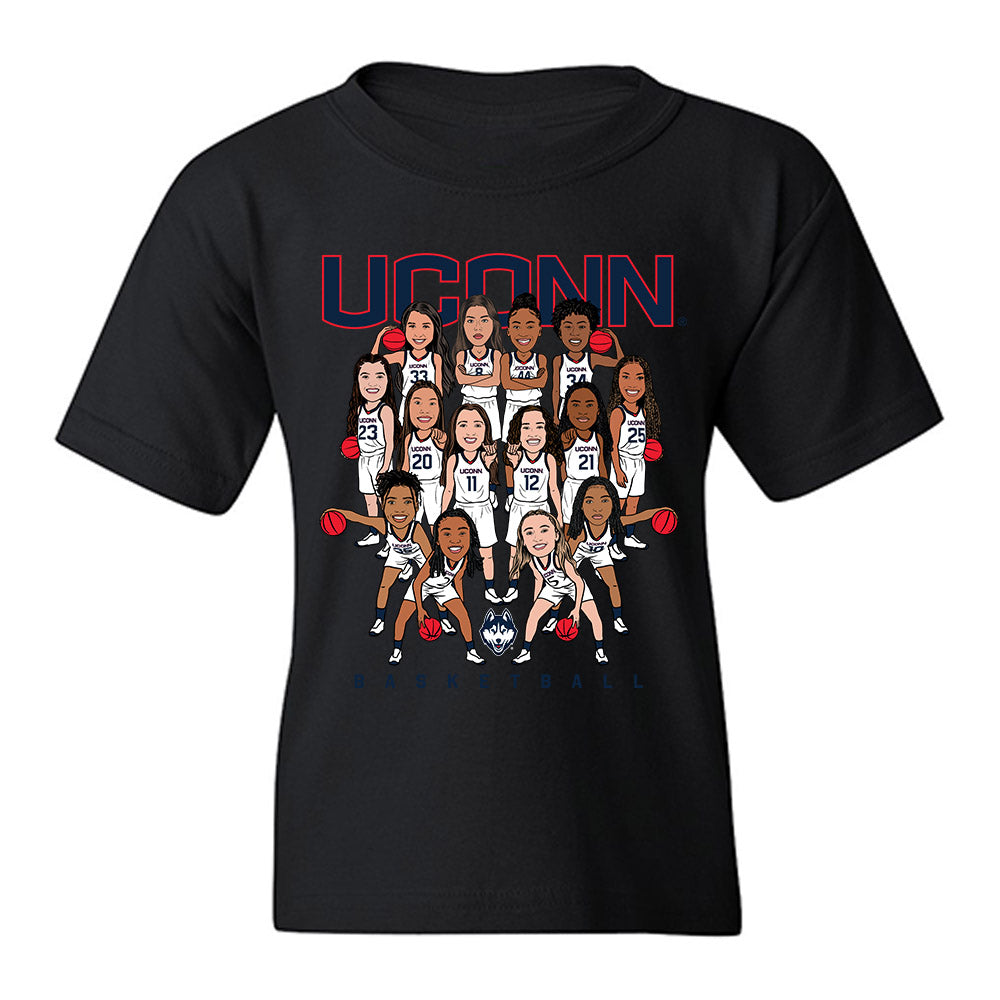 UConn - NCAA Women's Basketball : - Team Caricature Youth T-Shirt-0