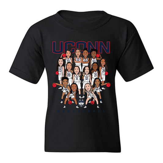 UConn - NCAA Women's Basketball : - Team Caricature Youth T-Shirt-0