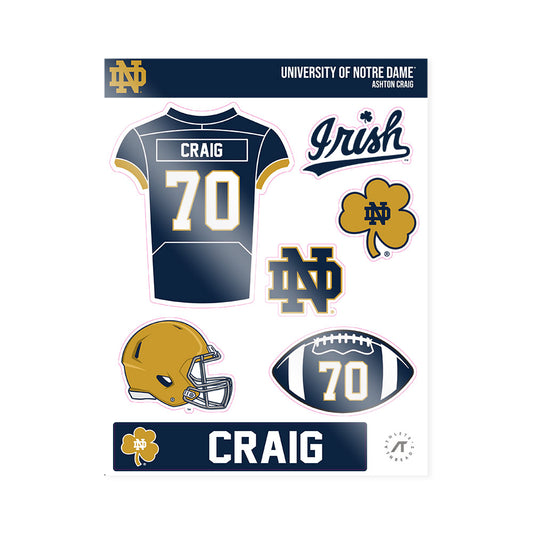 Notre Dame - NCAA Football : Ashton Craig - Sticker Sheet-0