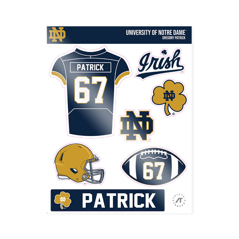 Notre Dame - NCAA Football : Gregory Patrick - Sticker Sheet-0