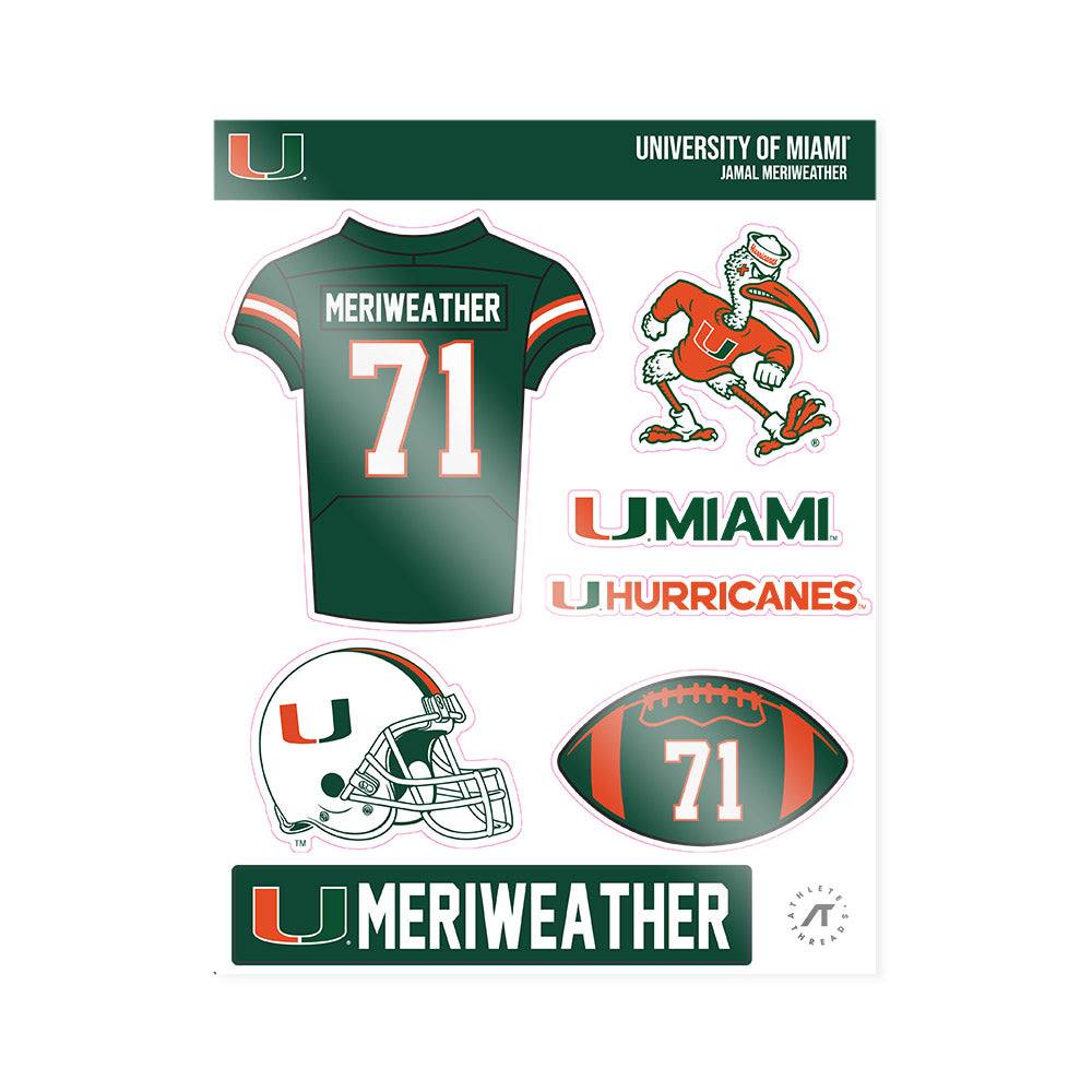 Miami - NCAA Football : Jamal Meriweather - Sticker Sheet-0