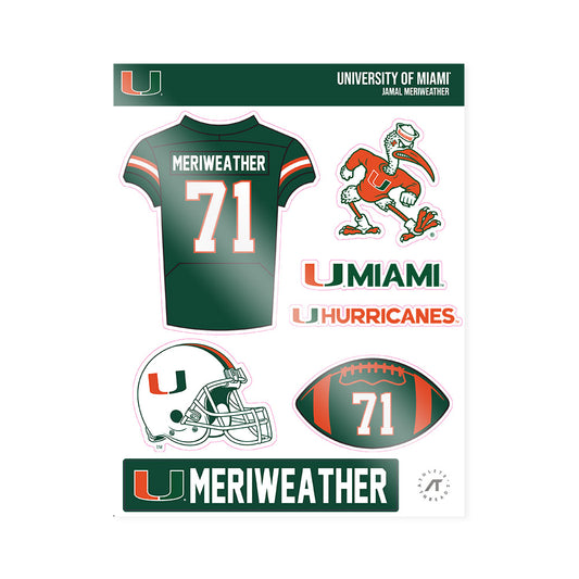 Miami - NCAA Football : Jamal Meriweather - Sticker Sheet-0