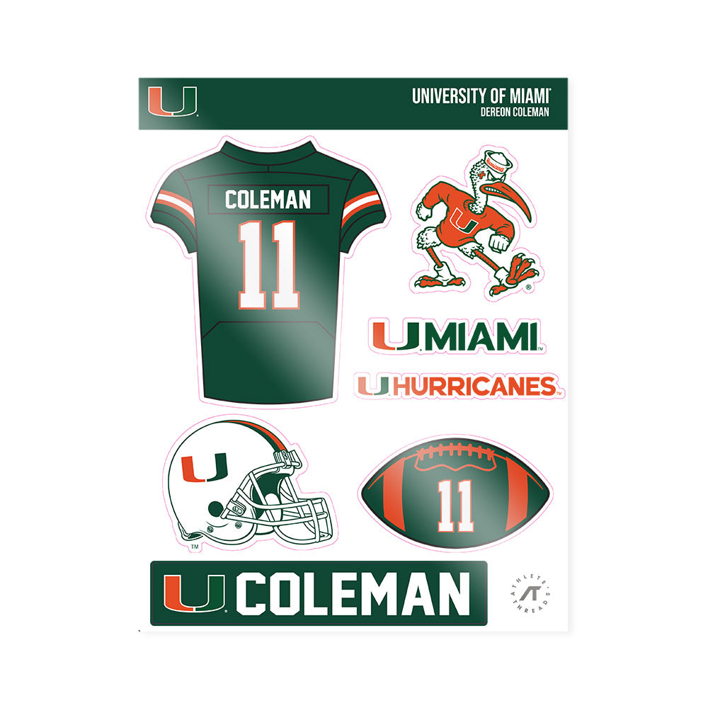 Miami - NCAA Football : Dereon Coleman - Sticker Sheet-0