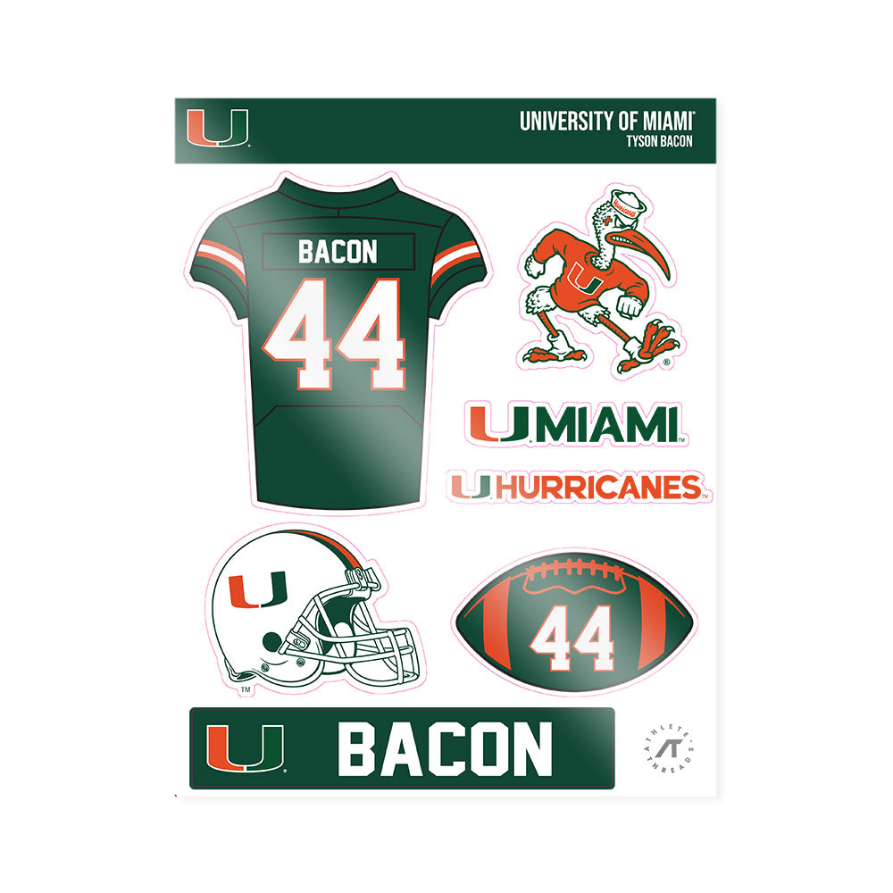 Miami - NCAA Football : Tyson Bacon - Sticker Sheet-0
