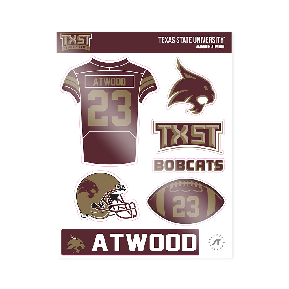Texas State - NCAA Football : Amarion Atwood - Sticker Sheet-0