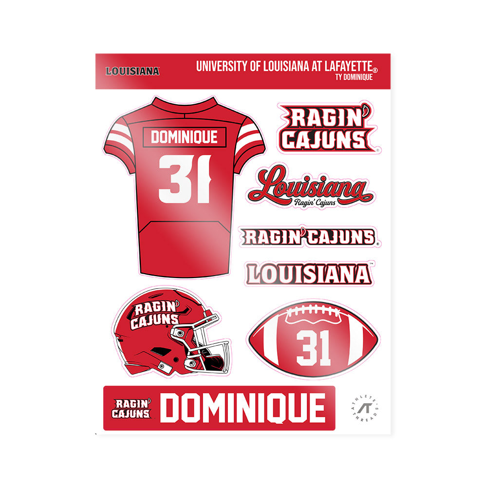 Louisiana - NCAA Football : Ty Dominique - Sticker Sheet-0