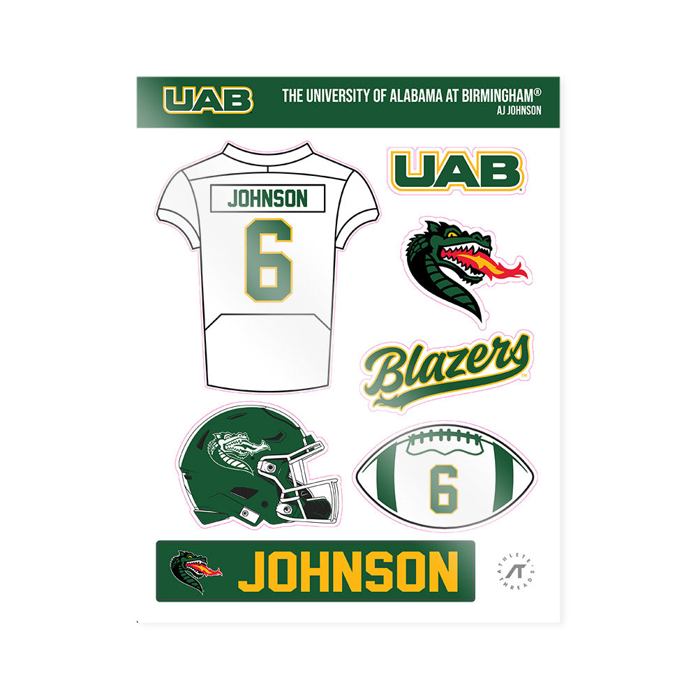 UAB - NCAA Football : AJ Johnson - Sticker Sheet-0