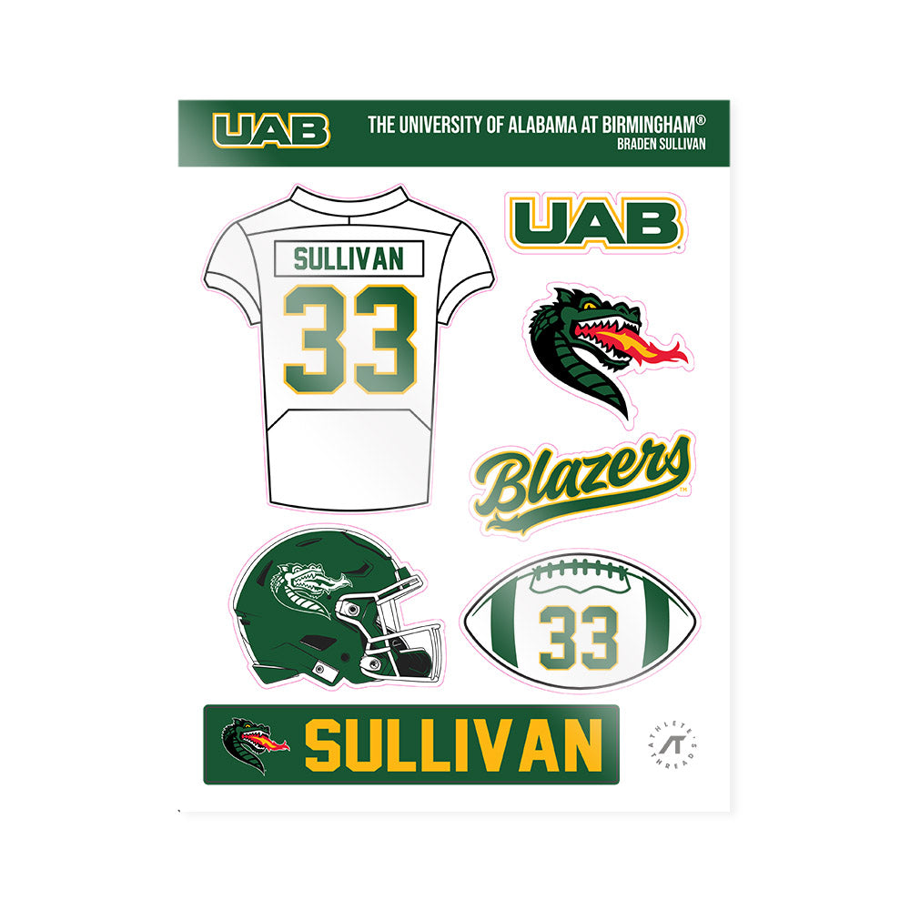 UAB - NCAA Football : Braden Sullivan - Sticker Sheet-0