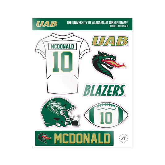 UAB - NCAA Football : Terrell McDonald - Sticker Sheet-0
