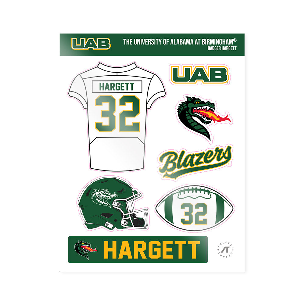UAB - NCAA Football : Badger Hargett - Sticker Sheet-0