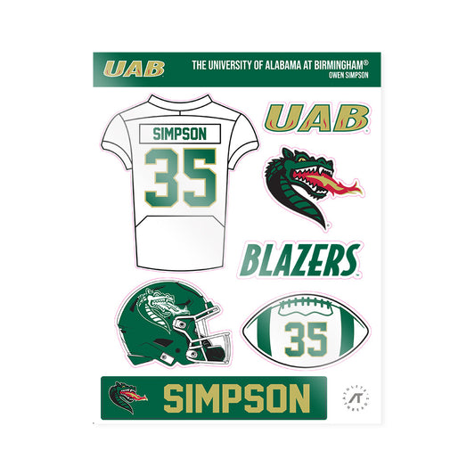 UAB - NCAA Football : Owen Simpson - Sticker Sheet-0