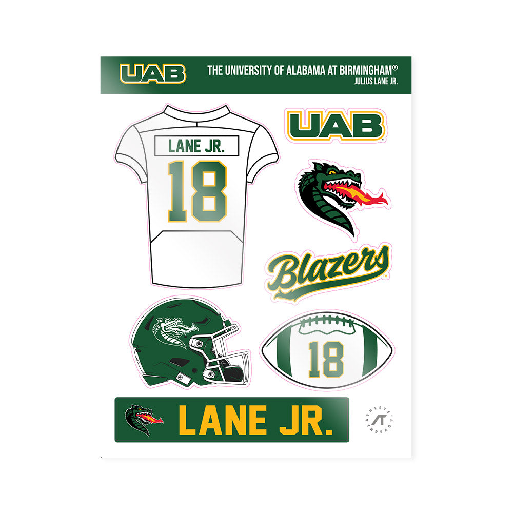 UAB - NCAA Football : Julius Lane Jr. - Sticker Sheet-0