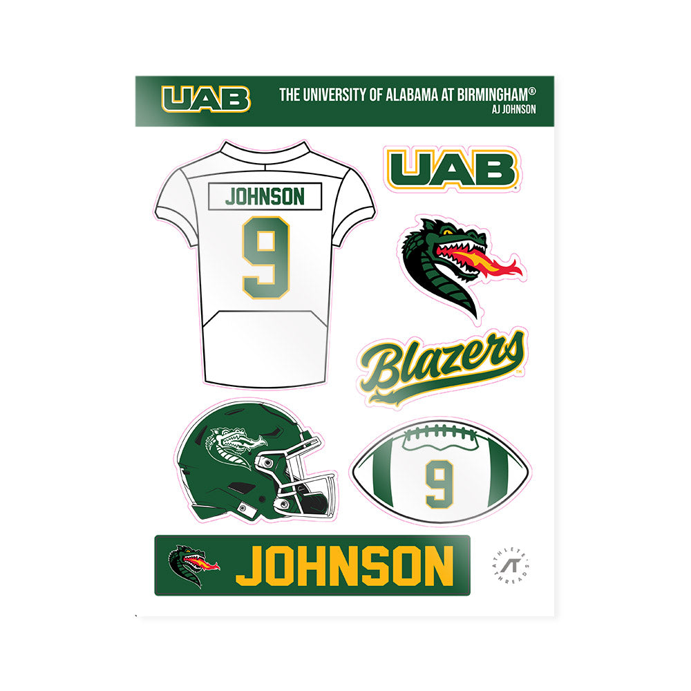 UAB - NCAA Football : AJ Johnson - Sticker Sheet-0