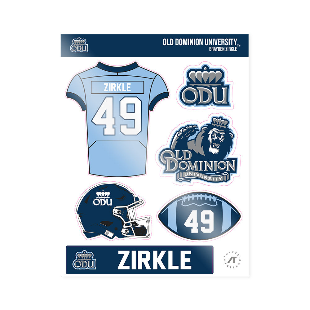 Old Dominion - NCAA Football : Brayden Zirkle - Sticker Sheet-0
