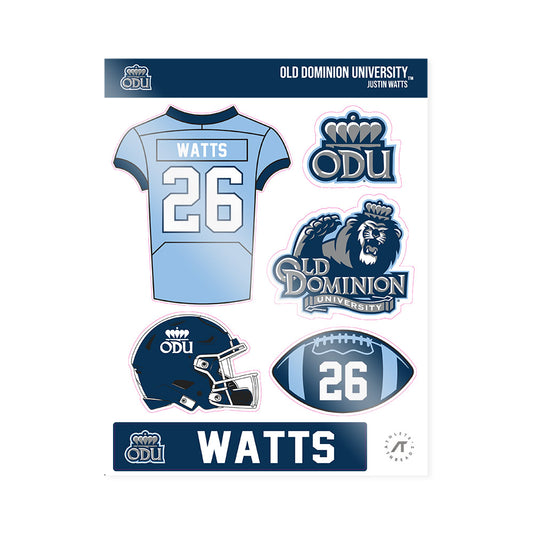 Old Dominion - NCAA Football : Justin Watts - Sticker Sheet-0