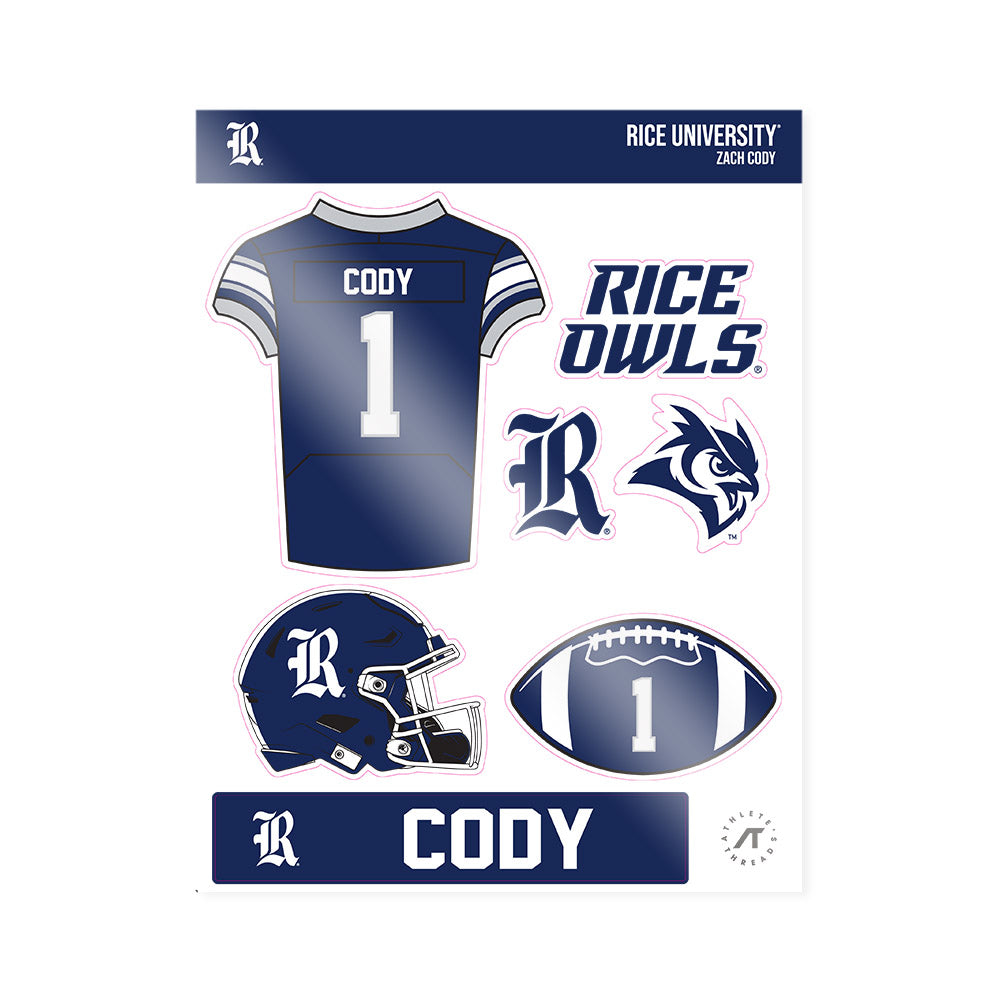 Rice - NCAA Football : Zach Cody - Sticker Sheet-0