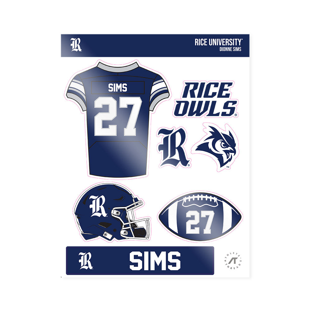 Rice - NCAA Football : Dionne Sims - Sticker Sheet-0