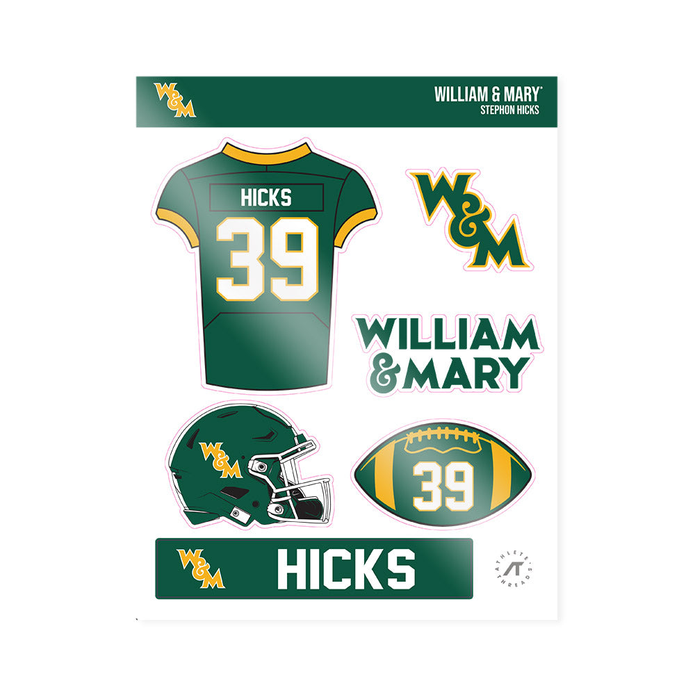 William & Mary - NCAA Football : Stephon Hicks - Sticker Sheet-0