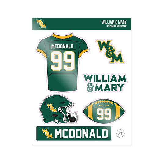 William & Mary - NCAA Football : Nathaniel McDonald - Sticker Sheet-0