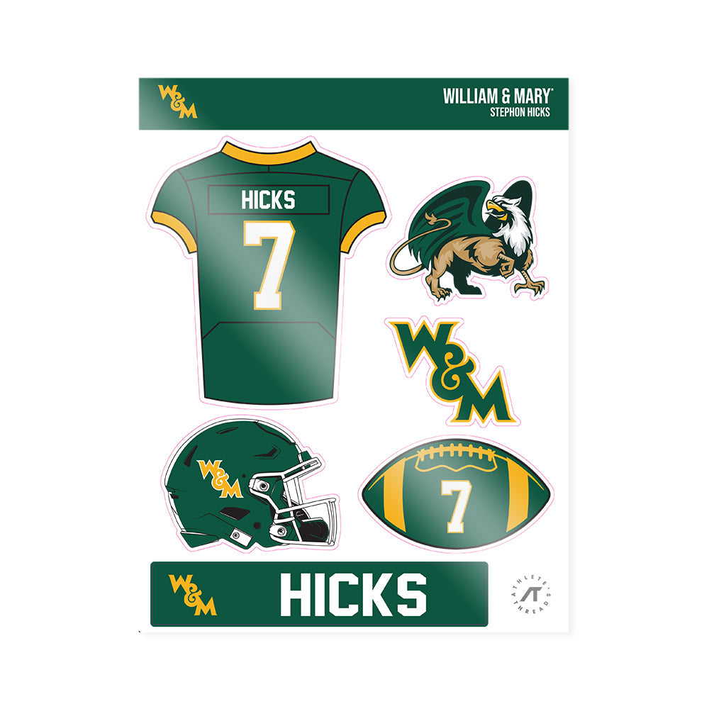 William & Mary - NCAA Football : Stephon Hicks - Sticker Sheet-0