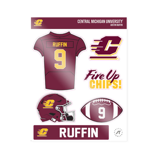 Central Michigan - NCAA Football : Justin Ruffin - Sticker Sheet-0