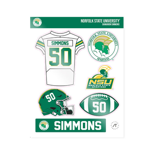 Norfolk State - NCAA Football : Damarion Simmons - Sticker Sheet-0