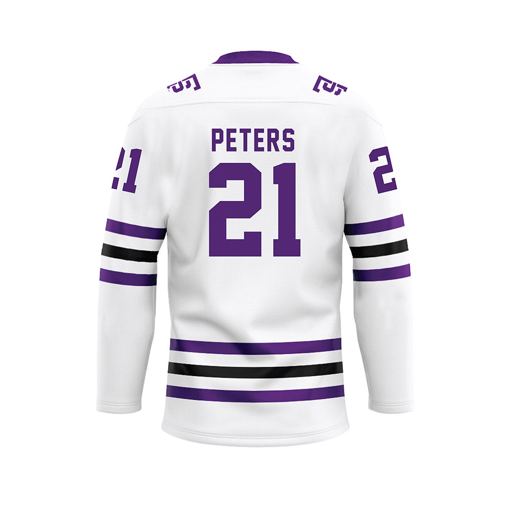 UST - NCAA Men's Ice Hockey : Carson Peters - White Hockey Jersey-1