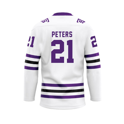 UST - NCAA Men's Ice Hockey : Carson Peters - White Hockey Jersey-1