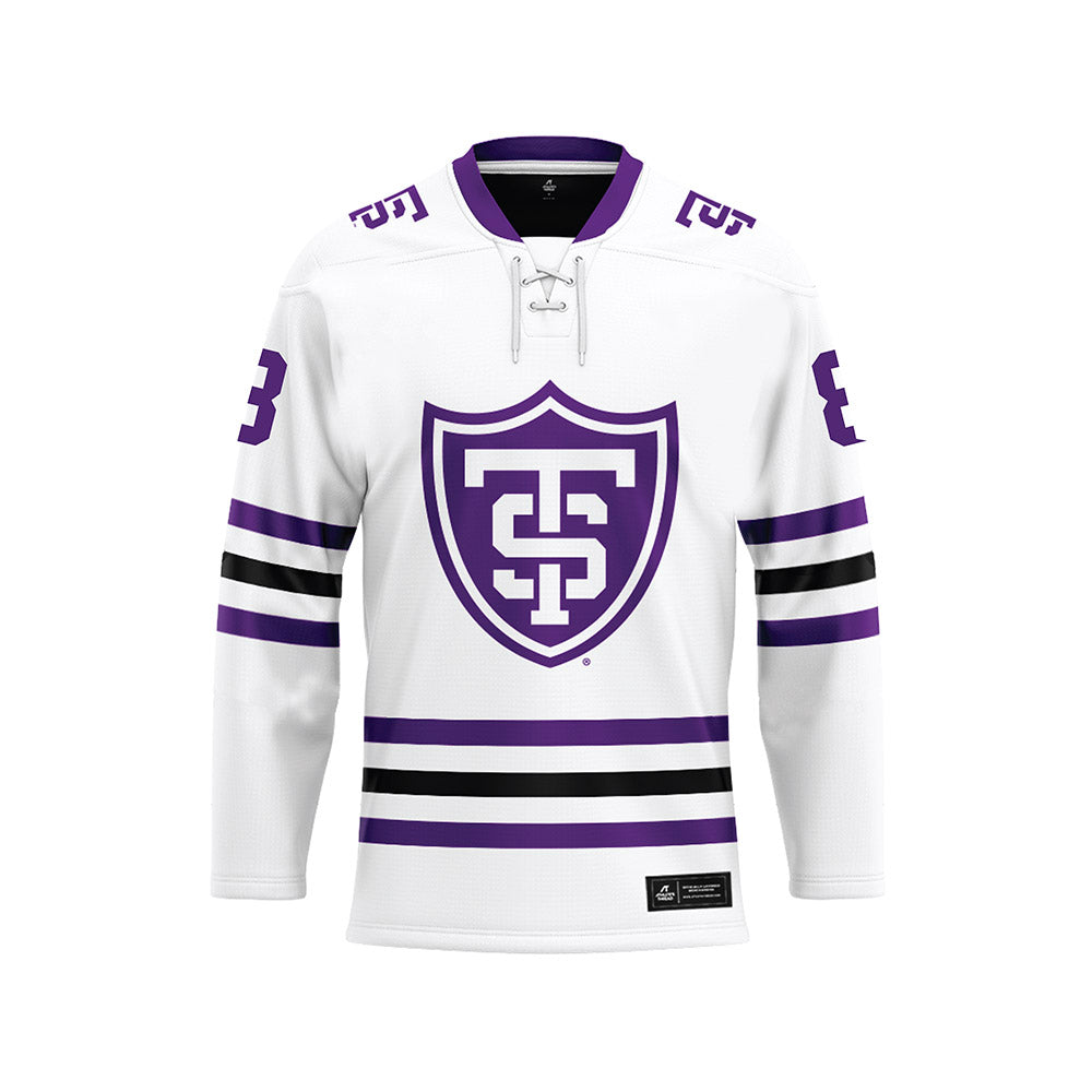 UST - NCAA Men's Ice Hockey : Caige Sterzer - White Hockey Jersey-0