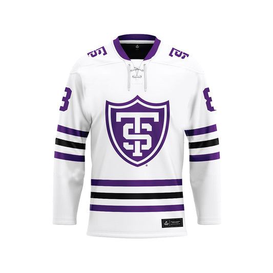 UST - NCAA Men's Ice Hockey : Caige Sterzer - White Hockey Jersey-0