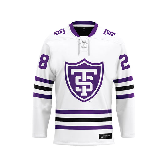 UST - NCAA Men's Ice Hockey : Dylan Godbout - White Hockey Jersey-0